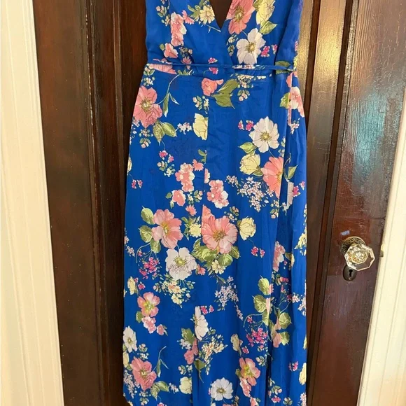 Lulu's Blue Floral Maxi Dress with Pink and Green Accents - Picture 4 of 10